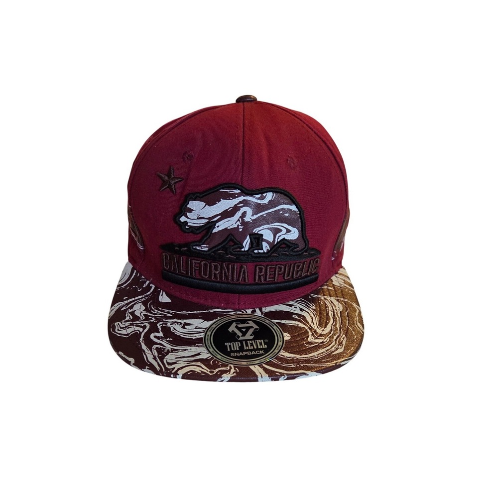 California Republic Bear‎ Snapback Hat | Burgundy | Top Level